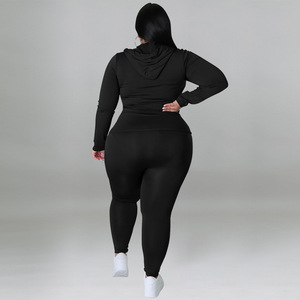 Custom Logo Plus Size <b>Women's</b> Winter 100% Cotton Streetwear Solid 2 Piece Set 5XL Hoodie <b>Jogger</b> Tracksuit - Product Image 4