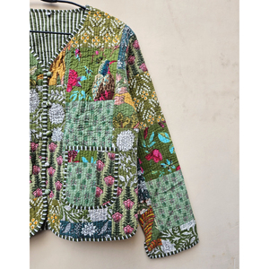 Handmade Vintage Cotton Short <b>Jacket</b> <b>for</b> <b>Women</b> Handcrafted Quilted Outwear Rivet Print Breathable Stripe Soft Cozy Winter - Product Image 2