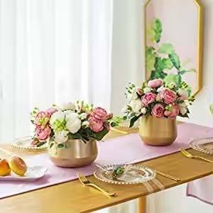 Juego de macetas de metal de latón al por mayor, macetas colgantes redondas doradas para decoración interior del hogar, soporte de madera, accesorio de jardinería interior - Product Image 2