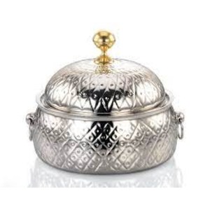 Dernier modèle Arrivée Magnifique Look Heavy Duty Métal Argent Brillant Poli Texture Martelée Casserole Avec Poignées Plaqué Or - Product Image 4