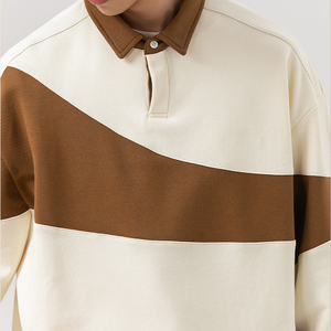 T-shirt polo décontracté 100% coton pour hommes de qualité supérieure à manches longues en tissu de toile à motif respirant et solide - Product Image 3