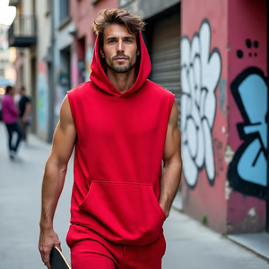 Oversize Pullover Sleeveless Tank Hood Men's <b>Jogging</b> Running Hoodie Mens Workout Fitness Wear Sleeveless Hood Tank Top - Product Image 4