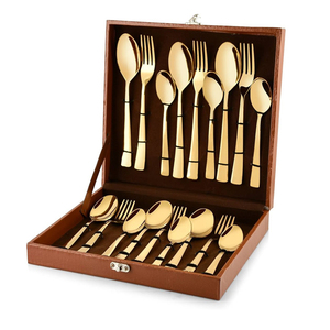 Ensemble de couverts de luxe en acier inoxydable ensemble de couverts pour cadeaux de mariage couronne poignée vaisselle avec boîte en bois - Product Image 6