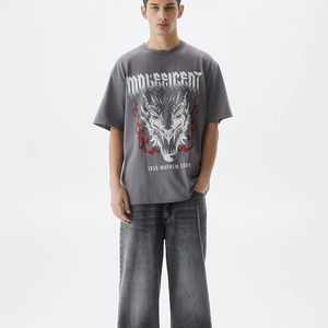 100% coton Boxy Crop Top surdimensionné goutte épaule lourde sérigraphie tissu tricoté T-shirt court pour hommes - Product Image 1