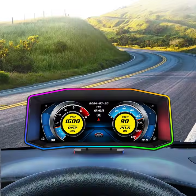 New Arrival 6.2inch LCD OBD2 Gauge P4 Speed Oil Pressure Temp Auto Meter Hud Head up Display for All Car