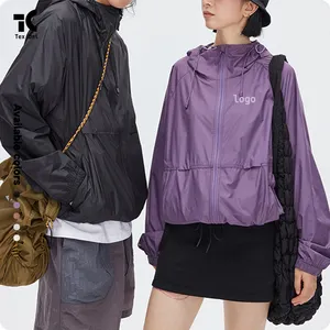 UPF50 + DuPont üç geçirmez amerikan Retro tulum kapşonlu güneş koruma ceket yeni düz renk cilt giyim spor Zip Hoodie
