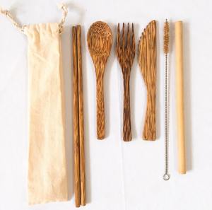 Top pick ustensiles de camping de haute qualité ensemble de couverts de noix de coco avec pochette ustensile de coco pour les aventures de voyage - Product Image 2