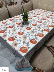 Nappe en coton 100% au design floral élégant, fabriquée à la main, artisanale traditionnelle, impression de blocs à la main, couverture de table élégante. - Product Image 3