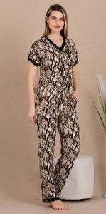 Pijamas de Mujer de Textil Turco de Lujo, Conjunto de Camisón Transpirable de Tela Viscosa, Manga Larga, Estampado, Ropa de Dormir de Calidad Turca - Product Image 2