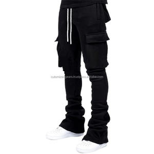 Pantalon de jogging à cordon de serrage pour hommes, pantalon de survêtement d'entraînement avec plusieurs poches, pantalon cargo empilé de couleur unie - Product Image 3