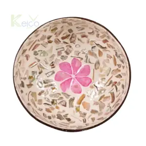 珍珠母花设计的竹碗，多用途环保 = 友好，价格便宜，质量高，越南制造