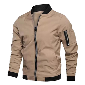 Mens Spring Woven <b>Stand</b> Collar Bomber Jacket Windproof Long Sleeve Casual Zipper Closure 2026 Style Men Bomber Jacket - Product Image 6