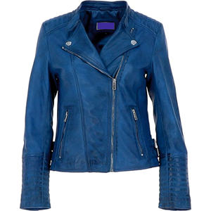 Veste de motard en cuir bleu royal personnalisée en gros de haute qualité fabrication professionnelle support deux poches zippées entièrement hiver - Product Image 1