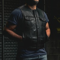 Mens SOA Club Motorcycle Rider Vest Quilted Pattern YKK Original Zippers Best for Patches Top Quality Cow Hide Thick Leather