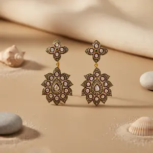 Boucles d'oreilles pendantes en diamant floral pour femmes, par Art Palace Jewelry - Product Image 1