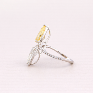 IGI Certified Pear Cut Yellow & White Lab Grown Diamond <b>Two</b> <b>Stone</b> Engagement <b>Ring</b> 9K Yellow / White & Rose Gold Halo <b>Ring</b> - Product Image 2