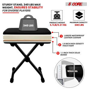 5 Core Keyboard Stand Piano Bench Combo Adjustable Key Board Stands 3" <b>Padded</b> Musician <b>Chair</b> Set - Product Image 6
