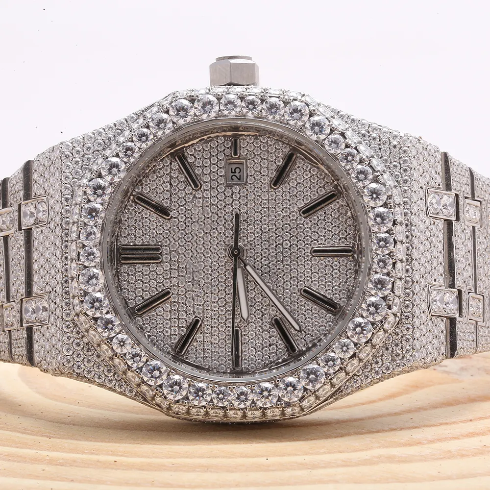 brand new high quality iced out 2023 arrival luxury gold silver original customized hip hop men missanite diamond wrist watch