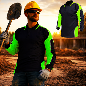 Mens Hi Vis uzun kollu çalışma Polo GÖMLEK özelleştirilmiş hızlı kuru güvenlik inşaat floresan yüksek görünürlük tulum gömlek - Product Image 1