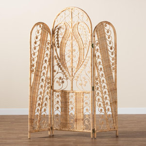 DreamCraft Bamboo 3-Panel Bohemian Oriental <b>Folding</b> Room Divider <b>Screen</b> Panels From Vietnam for Privacy & Decor Movable Foldable - Product Image 1