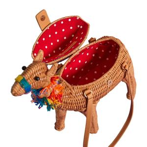 Hnh กระเป๋าถือหวายแฟชั่นงานฝีมือตะกร้ารูปอูฐพร้อมด้ามจับกระเป๋าถือหวายธรรมชาติที่มีด้ามจับหนังจากประเทศเวียดนาม - Product Image 2