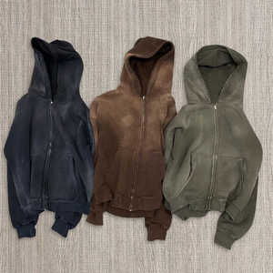 2025 superventas cremallera-Up ácido lavado logotipo personalizado sudaderas con capucha para hombres OEM diseño Vintage estilo callejero pesado GSM tela hombres sudaderas con capucha - Product Image 5