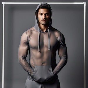 เสื้อมีฮู้ดผ้าตาข่ายโปร่งสวมหัวสำหรับผู้ชายเสื้อมีฮู้ดผ้าบางเนื้อบางสำหรับออกกำลังกายเล่นฟิตเนสเสื้อแฟชั่น - Product Image 2