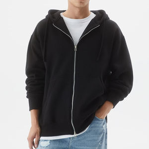 Sweats à capuche personnalisés pour hommes, sweats à capuche surdimensionnés à double fermeture éclair, sweats à capuche en coton épais à épaules tombantes pour hommes - Product Image 4