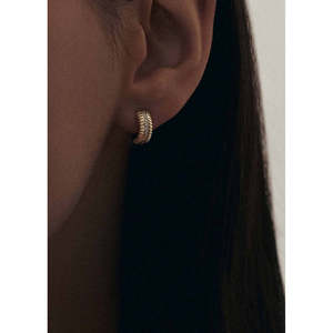 Solis Ribbed Pav Diamond Hoop <b>Earrings</b> Luxurious Diamond Jewelry - Product Image 3