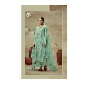 婚礼派对服装热销优质批发时尚纯平纹细布印花Salwar套装系列