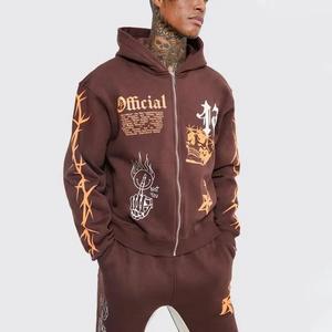 Chándales de pantalones acampanados personalizados de fabricante para hombre Stone-Vintage Sweat Pullover Suits Heavy Cotton Set - Product Image 4