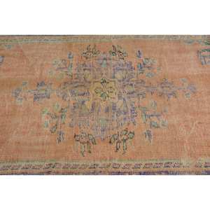 Tapis Patchwork Bohème Orange Bleu Fait Main et Écologique Grand 4.2X7.6 pieds Laine Latex Dos Vintage Style Turc Salle à Manger - Product Image 5