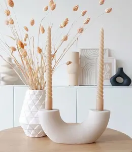 Portavelas de Metal indio con forma de medio círculo de diseño creativo aluminio recubierto de polvo blanco para decoración del hogar - Product Image 1