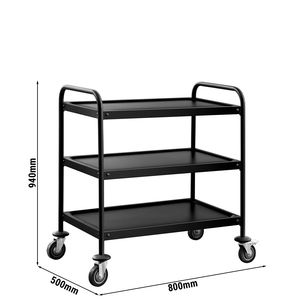 Catering <b>Trolley</b> - Commercial Service & Clearing <b>Trolley</b> - Heavy Duty - 800x500mm - 3 Tier - <b>Black</b> - Product Image 2