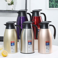 Botol Vakum Stainless Steel Hitam 2 Liter, Termos, Botol Air Terisolasi, Teko Kopi Teh, untuk Berkemah, Rumah, Kantor