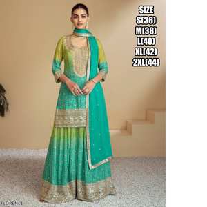 ชุดชาราราปักลายแบบปัญจาบ พร้อมผ้าคลุมไหล่แบบดูปัตตา แต่งพู่ คอทรงกลม แขนสามส่วน ชุดอนาร์กาลีแบบยาว สไตล์ชาติพันธุ์ สำหรับงานแต่งงาน - Product Image 3