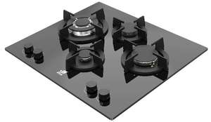 Table de cuisson à gaz haute puissance à 4 brûleurs en verre trempé noir avec conception écoénergétique - Product Image 3