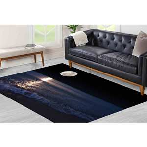 พรมลายพระจันทร์เต็มดวงริมชายฝั่ง: วิวทะเลยามค่ำคืน, กันลื่น, ซักได้, พรมเชนิลล์ - Product Image 3