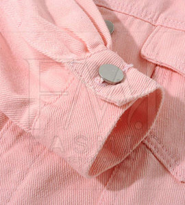 Chaqueta de prendas de vestir de algodón transpirable para mujer, color personalizado, lavado con ácido vaquero con procesamiento de punto de bolsillo - Product Image 3