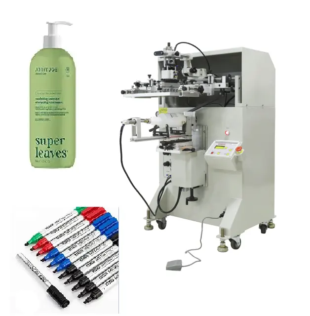 1200pcs/h Small semi-automatic screen printing machine shampoo bottle beverage bottle printing glass ABS PE PP plastic printing