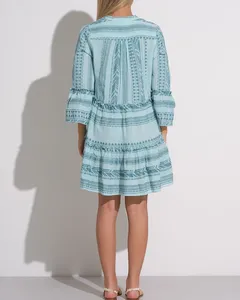 ชุดเดรสผ้าทอตัววีสำหรับผู้หญิงชุดเดรสมิดิทรงกระดิ่งยาวคอวีมีสไตล์ผสมผสานอย่างลงตัวสวมใส่สบายและใช้งานได้หลากหลาย - Product Image 2