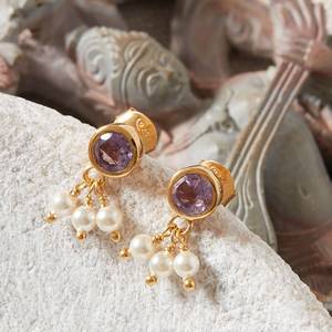 Boucles d'oreilles en argent sterling 925 massif avec améthyste et perle, bijoux exceptionnels, uniques et confortables - Product Image 2
