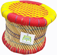 Tabouret ottoman en bambou multicolore, véritablement fait main, écologique, style farmhouse, mobilier d'extérieur, repose-pieds pour salle à manger, jardin, salon