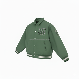 Veste universitaire en tissu de laine de haute qualité 430 GSM couleur verte logo de broderie personnalisé vêtements de mode pour hommes vestes universitaires pour femmes - Product Image 4