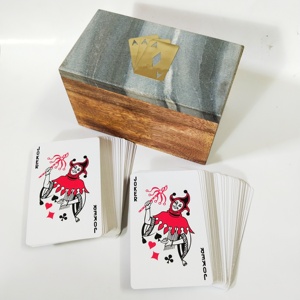 Belle boîte à cartes à jouer décorative en bois faite à la main porte-cartes à jouer en marbre naturel gris avec incrustation en laiton et durable - Product Image 5