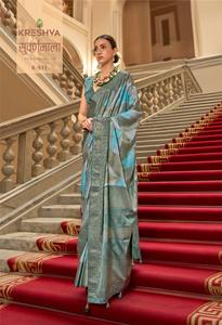 Ropa de Fiesta Moderna India y Pakistaní de Seda Satén Superior Gaji con Acabado Pallu Marmo - Product Image 3