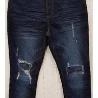 Jean décontracté vintage pour homme, coupe droite, 5 poches, en denim slub, coton élasthanne, taille mi-haute, délavage sable foncé, détails effet usé et effet whisker