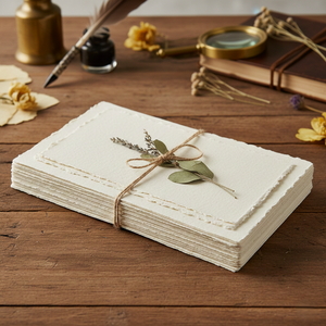 Tarjetas de Boda de Papel de Algodón Hechas a Mano A2 al por Mayor, Papel con Borde Deshilachado de 150 GSM, Tarjeta de Invitación Artesanal, Fábrica Directa OEM - Product Image 1
