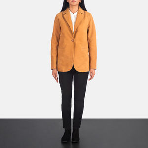 Venta al por mayor de gamuza chaquetas de las mujeres de alta calidad de cuero genuino marrón Nubuck Blazer logotipo personalizado colores OEM cierre de un solo botón - Product Image 2