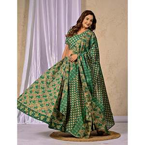 Lehenga Choli Étnico Verde Mar, Estampado en Algodón, Talla Única, Vestido Tradicional Indio para Fiestas Estilo Bollywood - Product Image 6